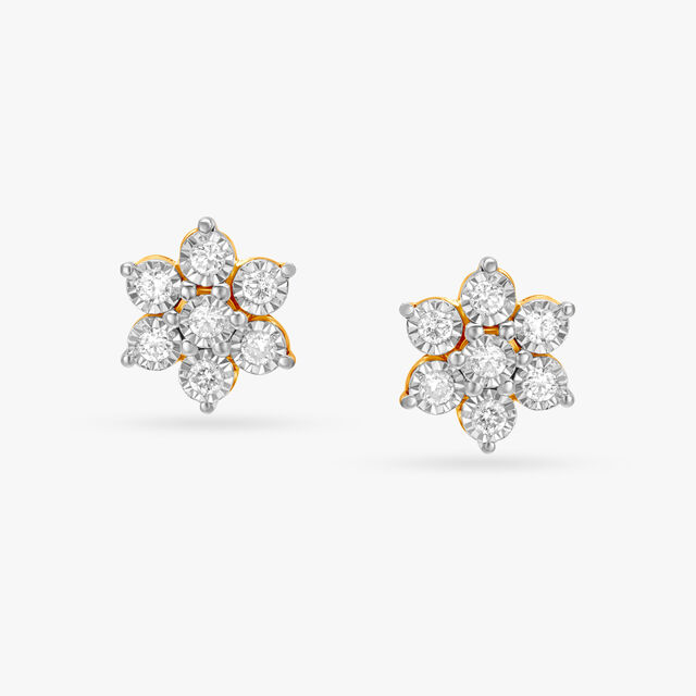 Traditional Floral Gold and Diamond Stud Earrings,,hi-res 