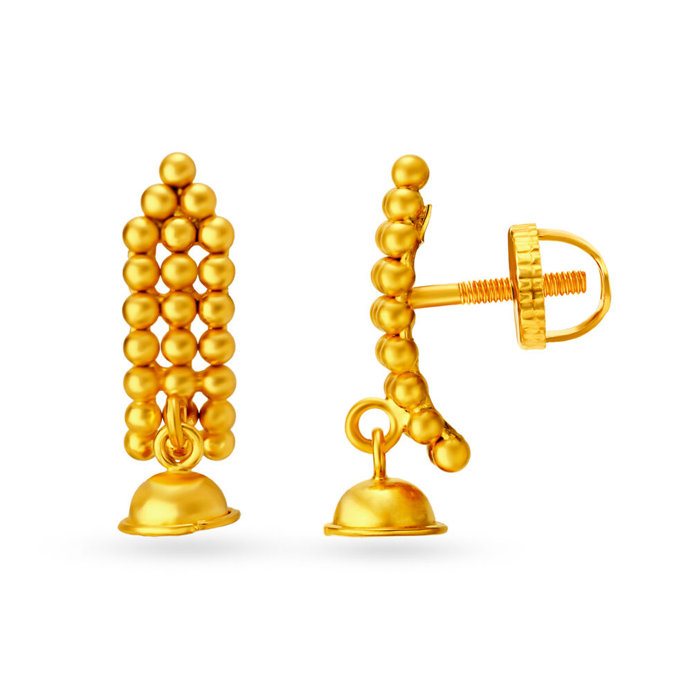 Traditional Rava Work Gold Drop Earrings