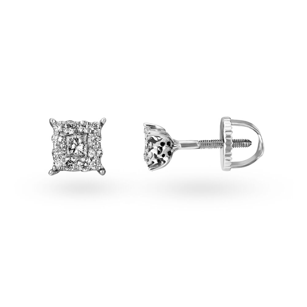 Chic Diamond and White Gold Stud Earrings
