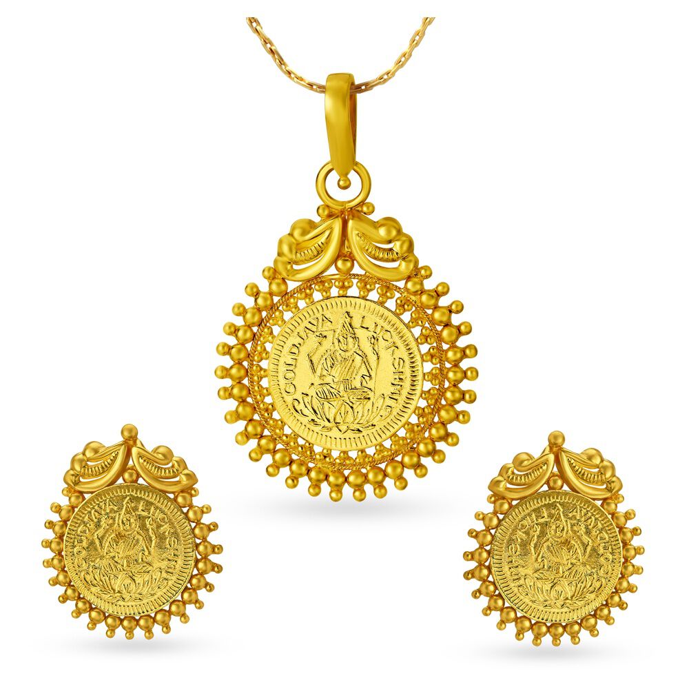 Buy Laxmi Gold Pendant and Earrings Set at Best Price Tanishq UAE