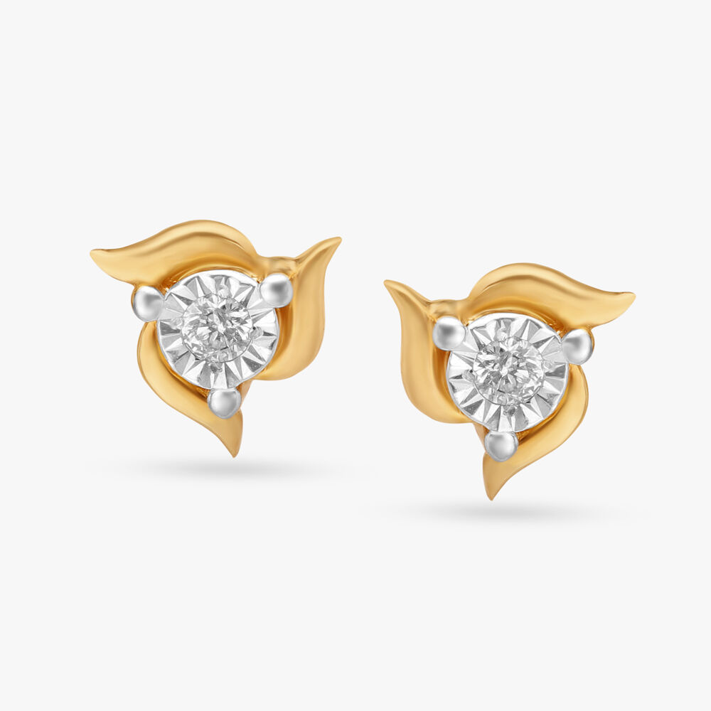 Buy Floral Single Stone Gold and Diamond Stud Earrings at Best