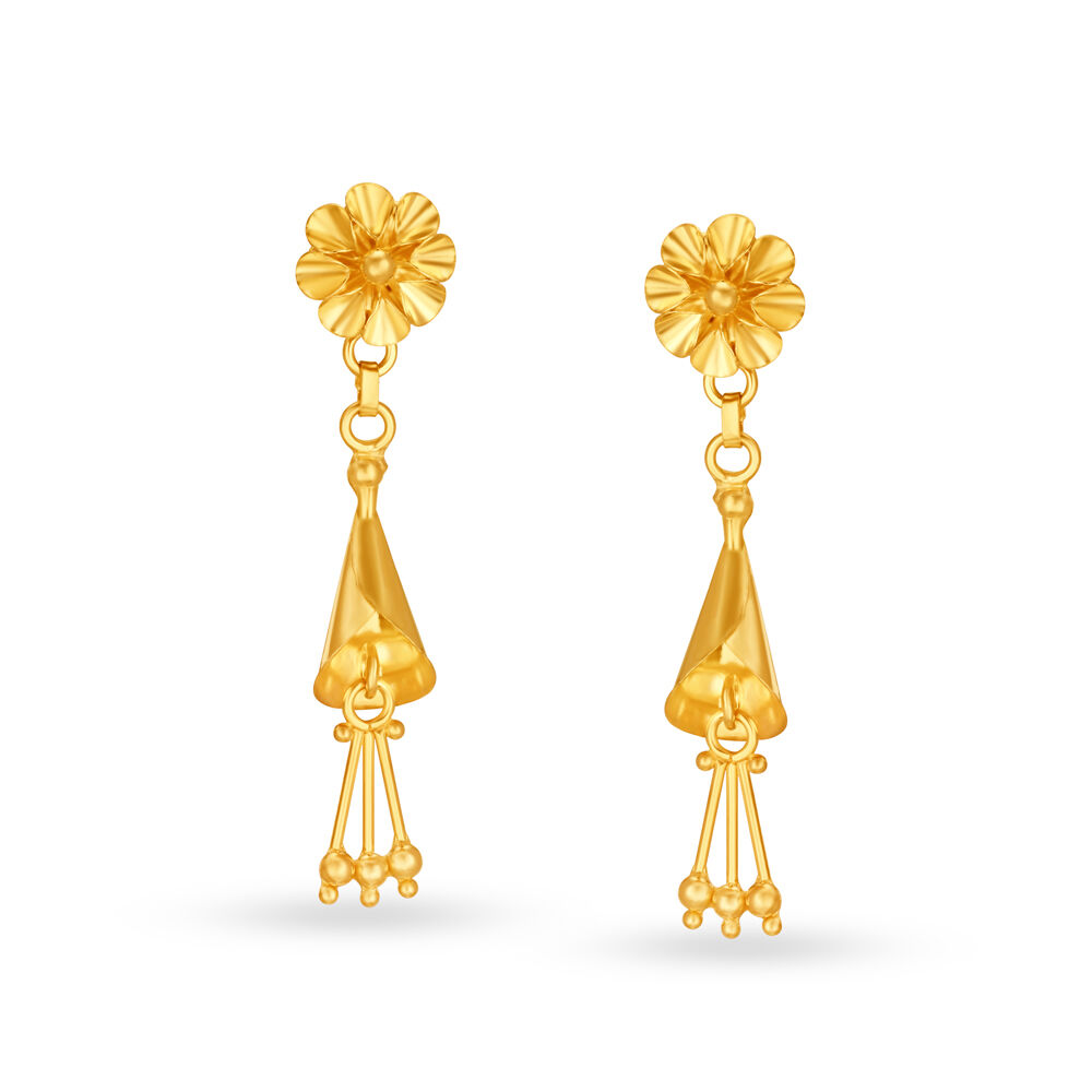 Buy Modish 22 Karat Yellow Gold Floral Drop Earrings at Best Price