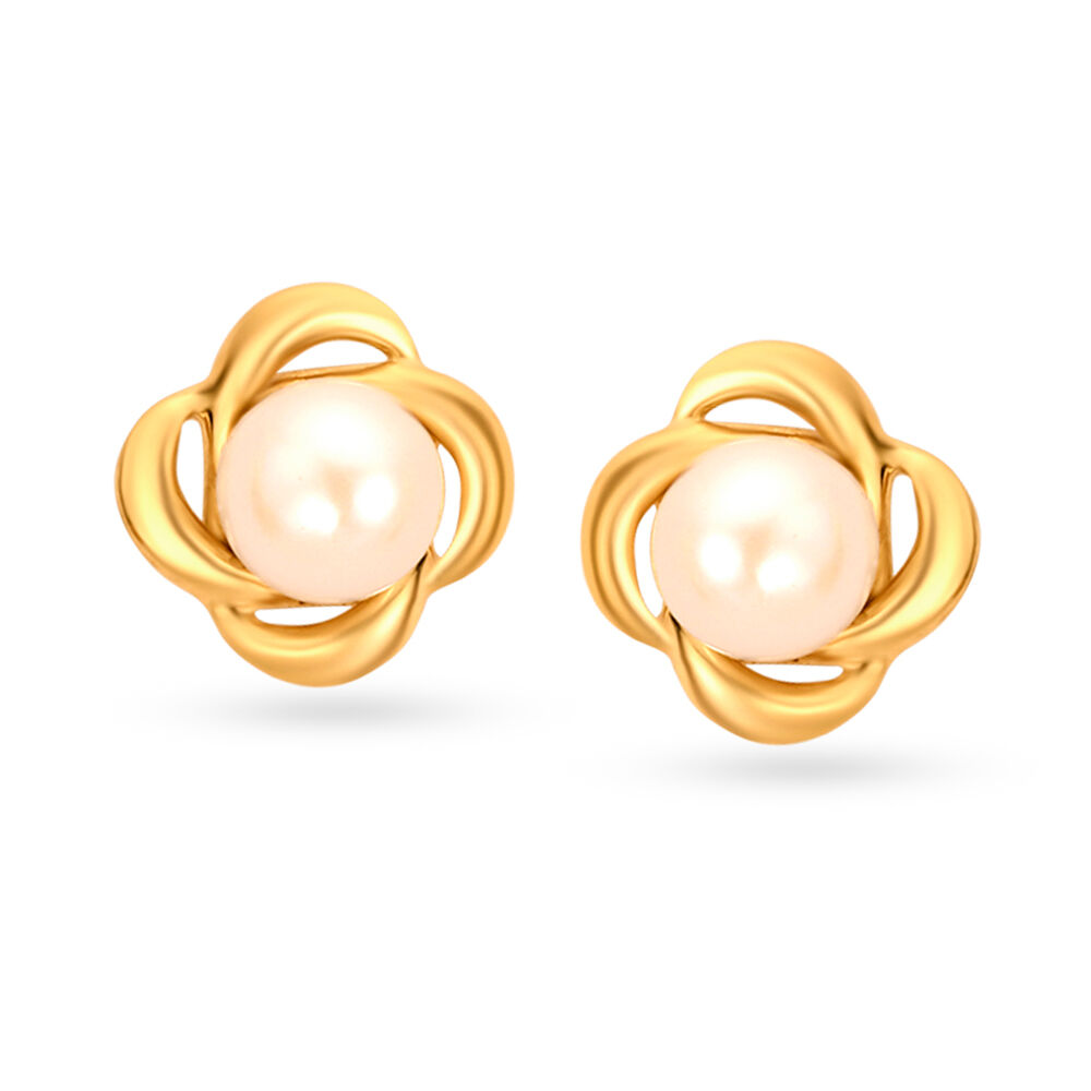 Pearl ear studs gold deals