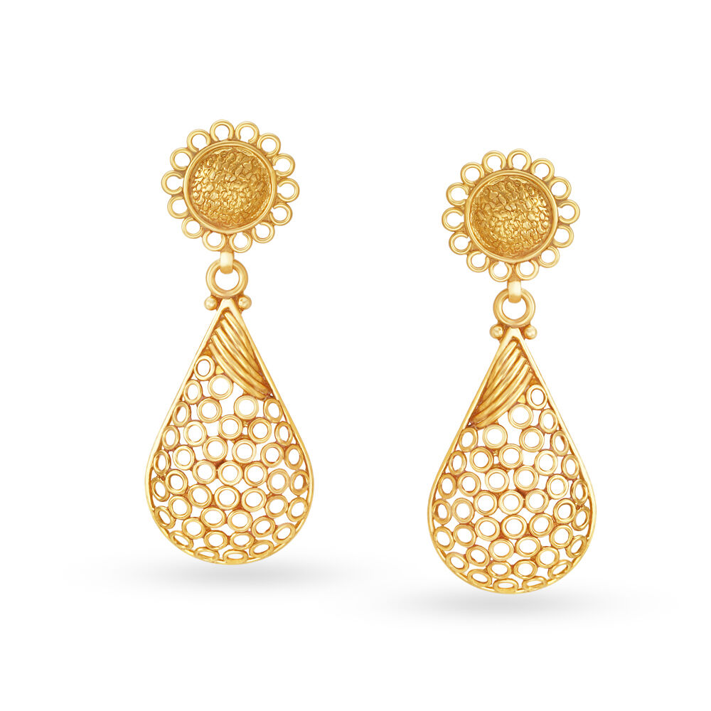 Contemporary Floral Gold Drop Earrings