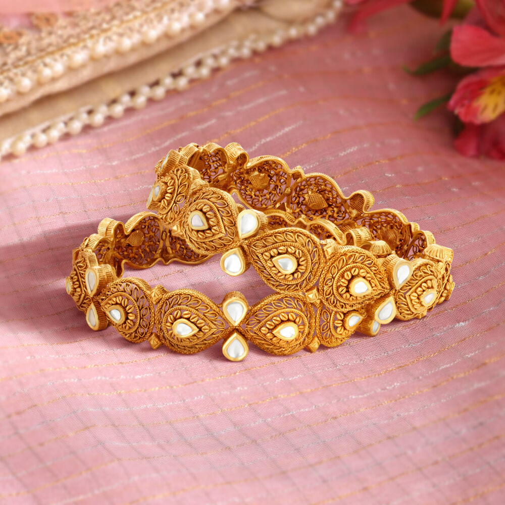 Buy Ornate Teardrop Gold Bangles at Best Price Tanishq UAE