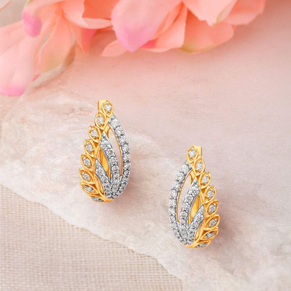 Enchanting 18 Karat Yellow Gold And Diamond Leaf And Stems Hoops