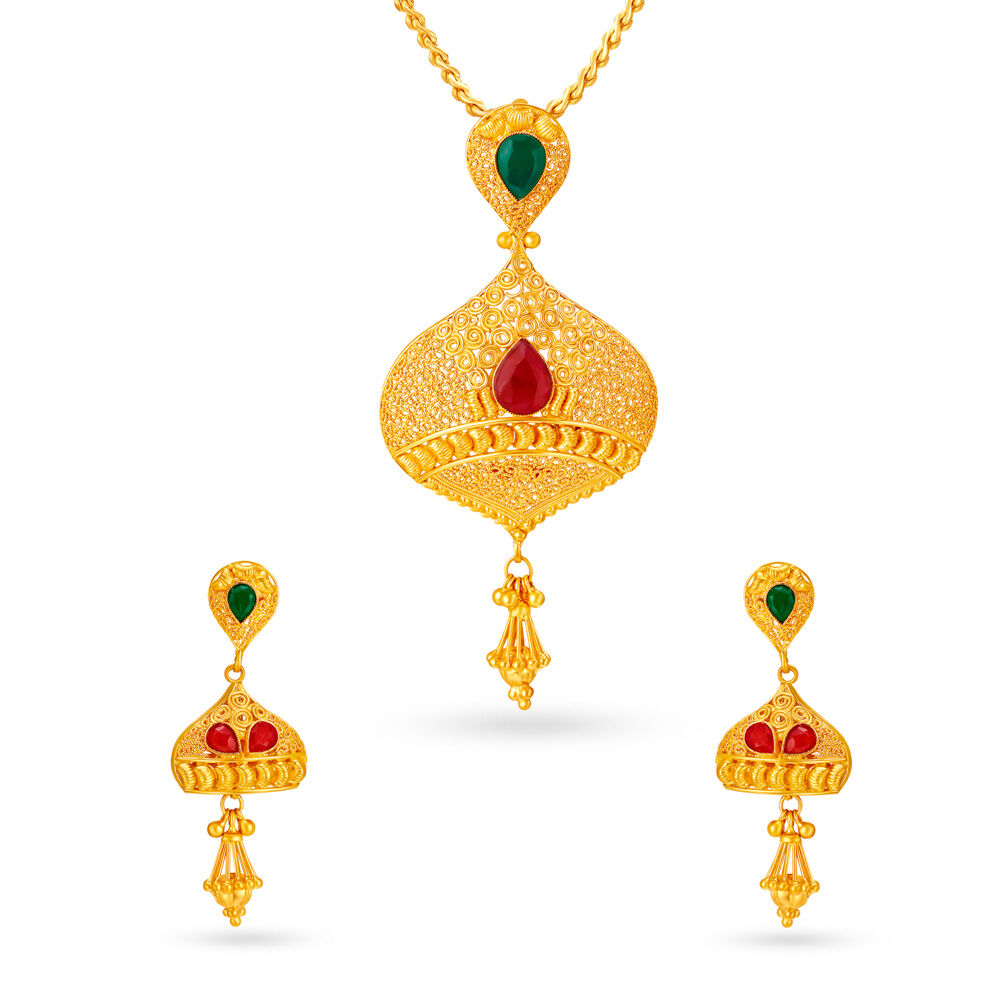 Tanishq gold shop pendant set