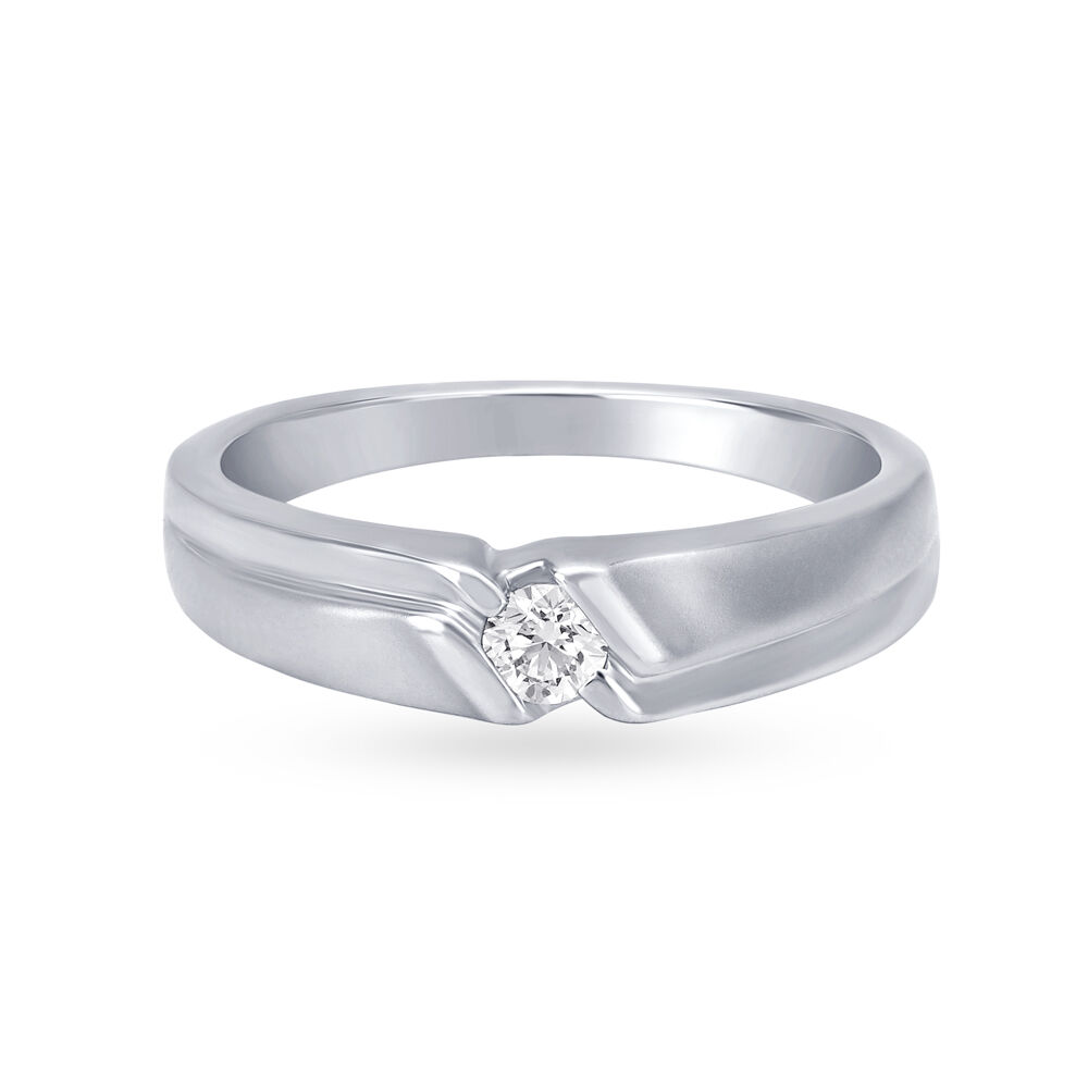 Buy Glimmering 950 Pure Platinum And Diamond Ridged Ring at Best