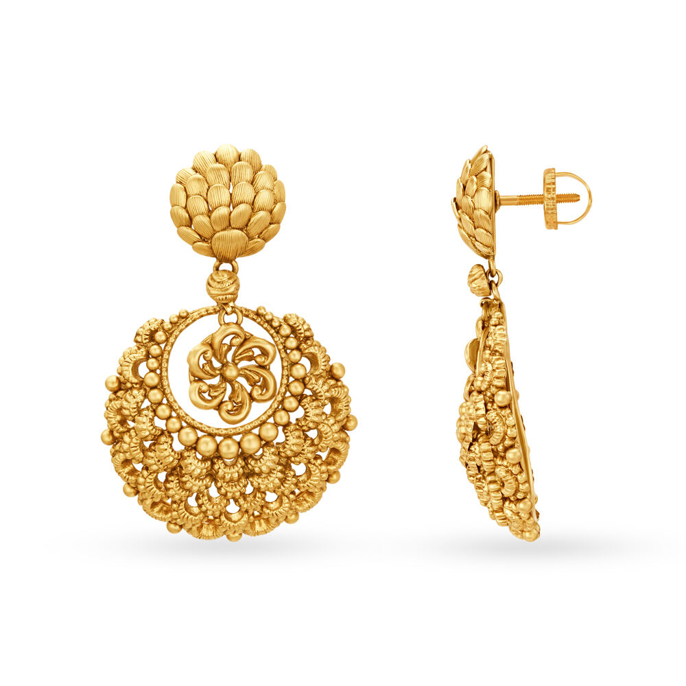 Buy Antique Gold Chand Bali Drop Earrings at Best Price Tanishq UAE