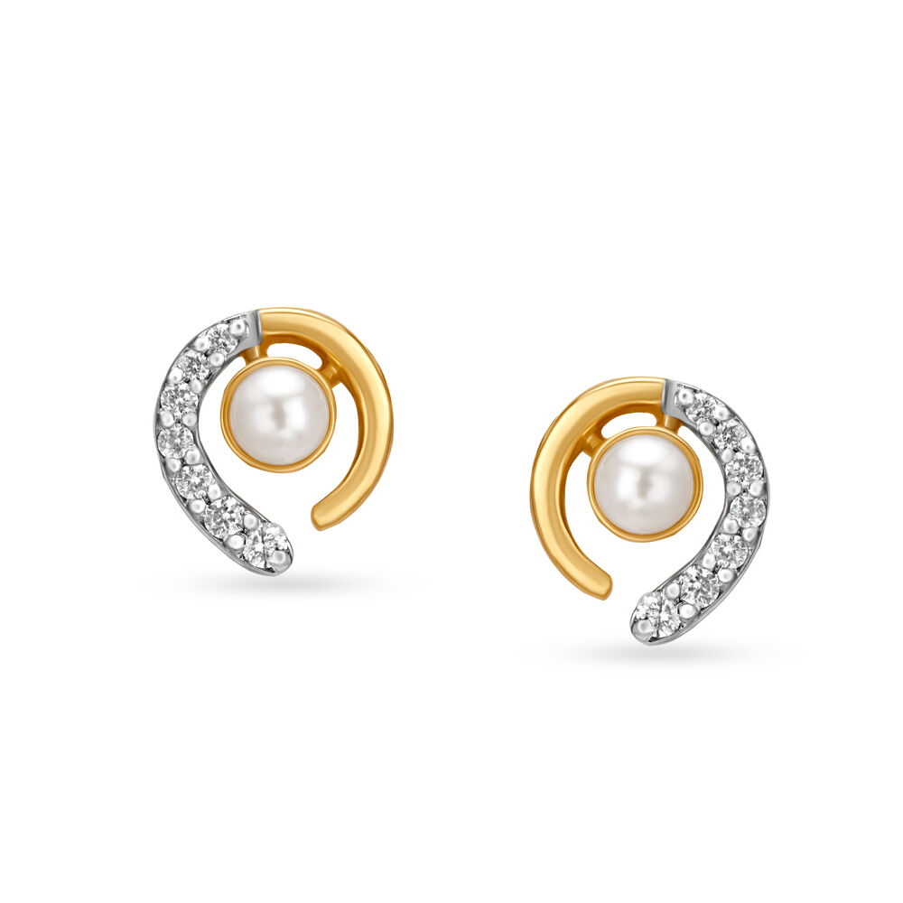 Buy Round Pearl and Diamond Gold Stud Earrings at Best Price