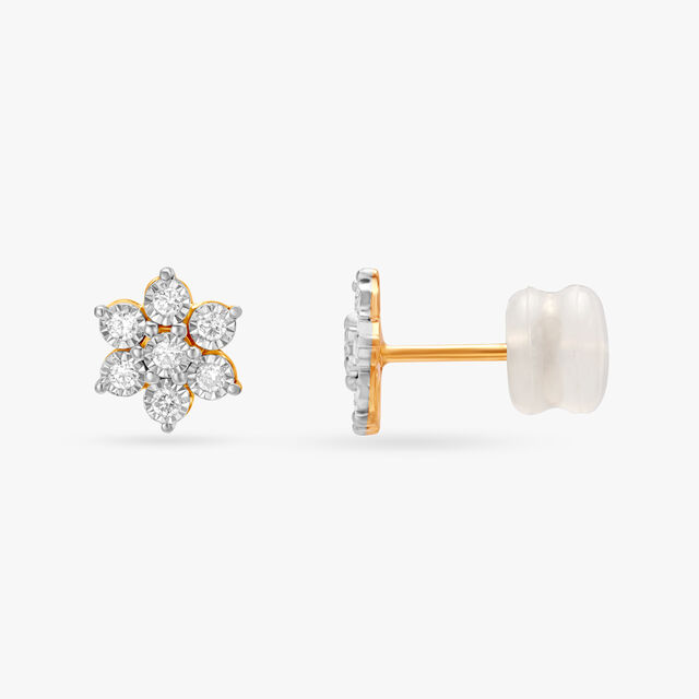 Traditional Floral Gold and Diamond Stud Earrings,,hi-res 2
