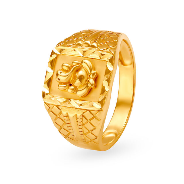 Bedecked Ganesha 22 Karat Gold Finger Ring,,hi-res 