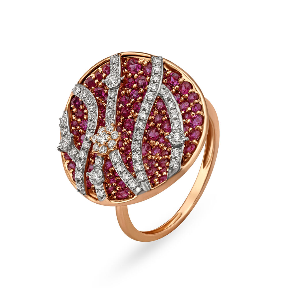 Buy Cocktail Look Royal Diamond Ruby and Sapphire Ring in Rose