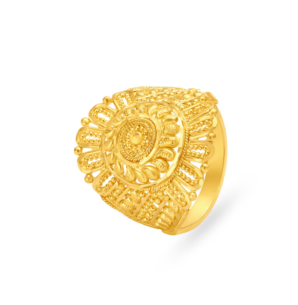 Hand engraved ring in 14 karat yellow gold — Vintage Jewelers & Gifts, LLC.