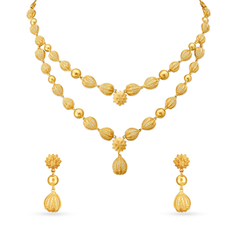 Elegant Floral Motif Gold Necklace Set