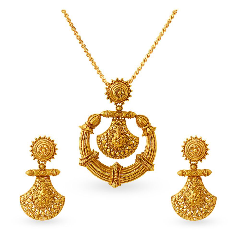 Buy Tanishq 22 Karat Gold Pendant Earrings Set at Best Price
