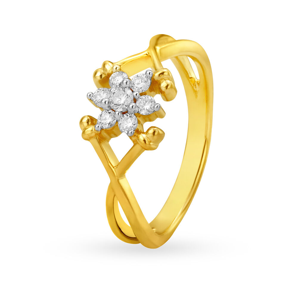 14KT Yellow Gold Luminous Lines Diamond Finger Ring