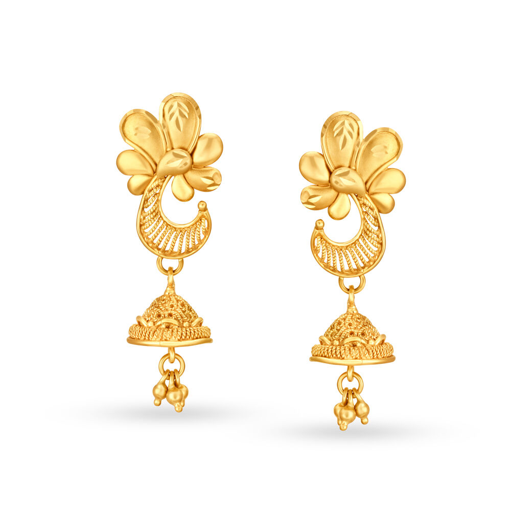Buy Fetching 22 Karat Yellow Gold Jhumkas With Filigree at Best
