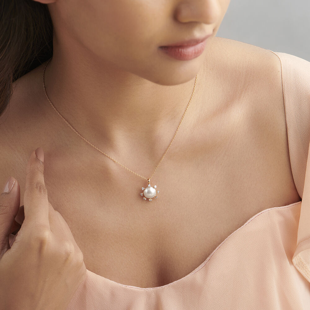 Buy Stunning Sun Inspired Diamond Pendant in White and Rose Gold