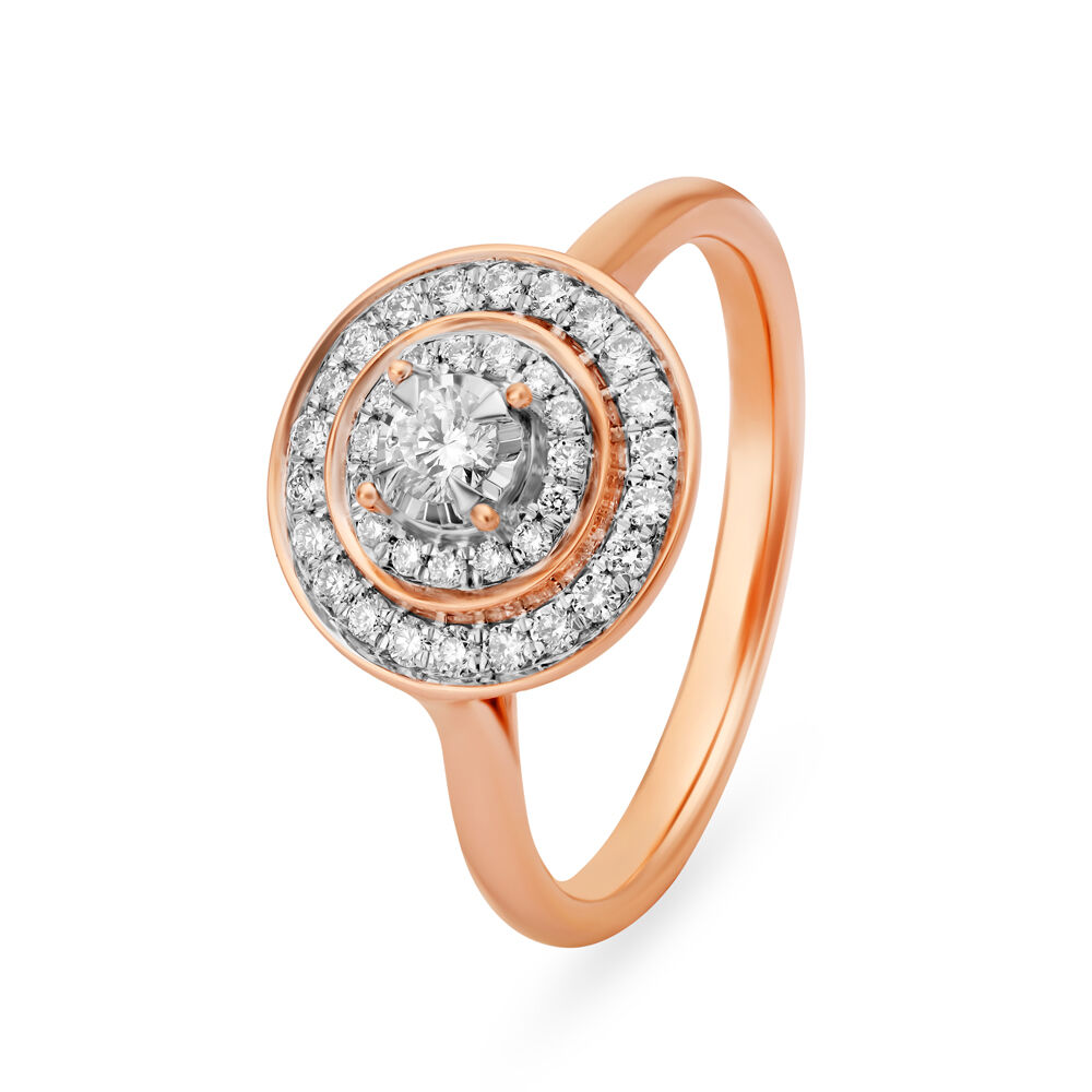 Hypnotic Solitaire Look Geometric Diamond Ring in White and Rose Gold