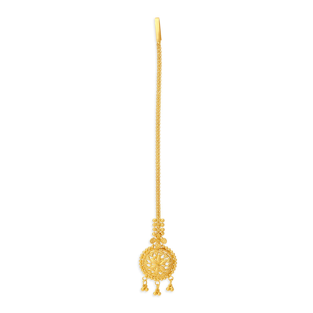 Buy Brilliant 22 Karat Yellow Gold Beaded Disc Maang Tikka at Best