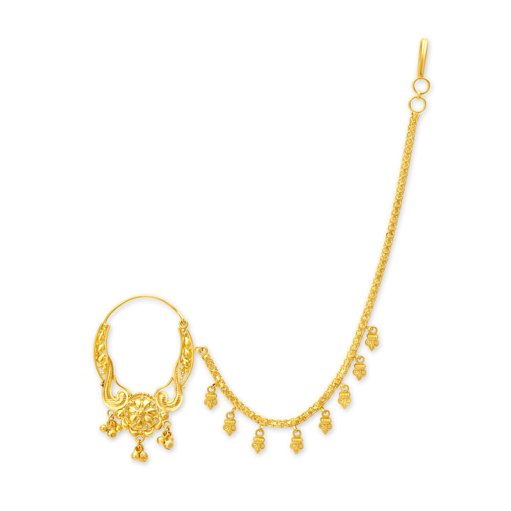 Elaborate 22 Karat Yellow Gold Floral Nath