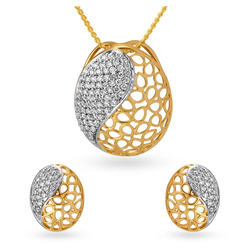 Buy 18 Karat Gold Studded Pendant Earring Set at Best Price