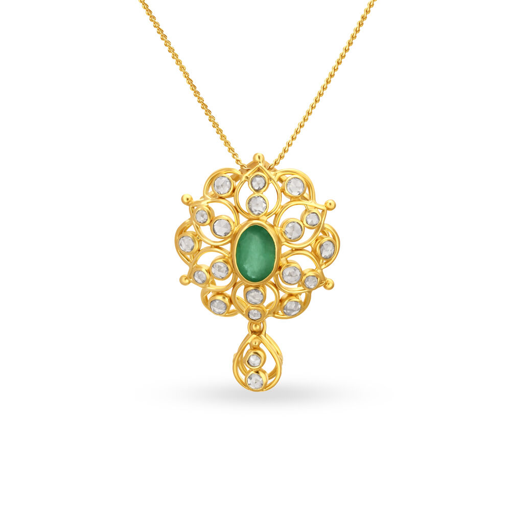 Buy Floral Motif Emerald Gold Pendant at Best Price Tanishq UAE