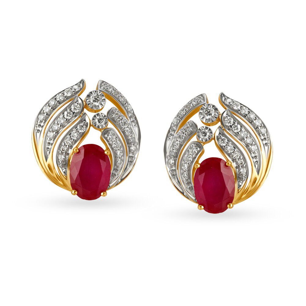 Buy Dazzling Diamond Galore and Red Stone Stud Earrings at Best