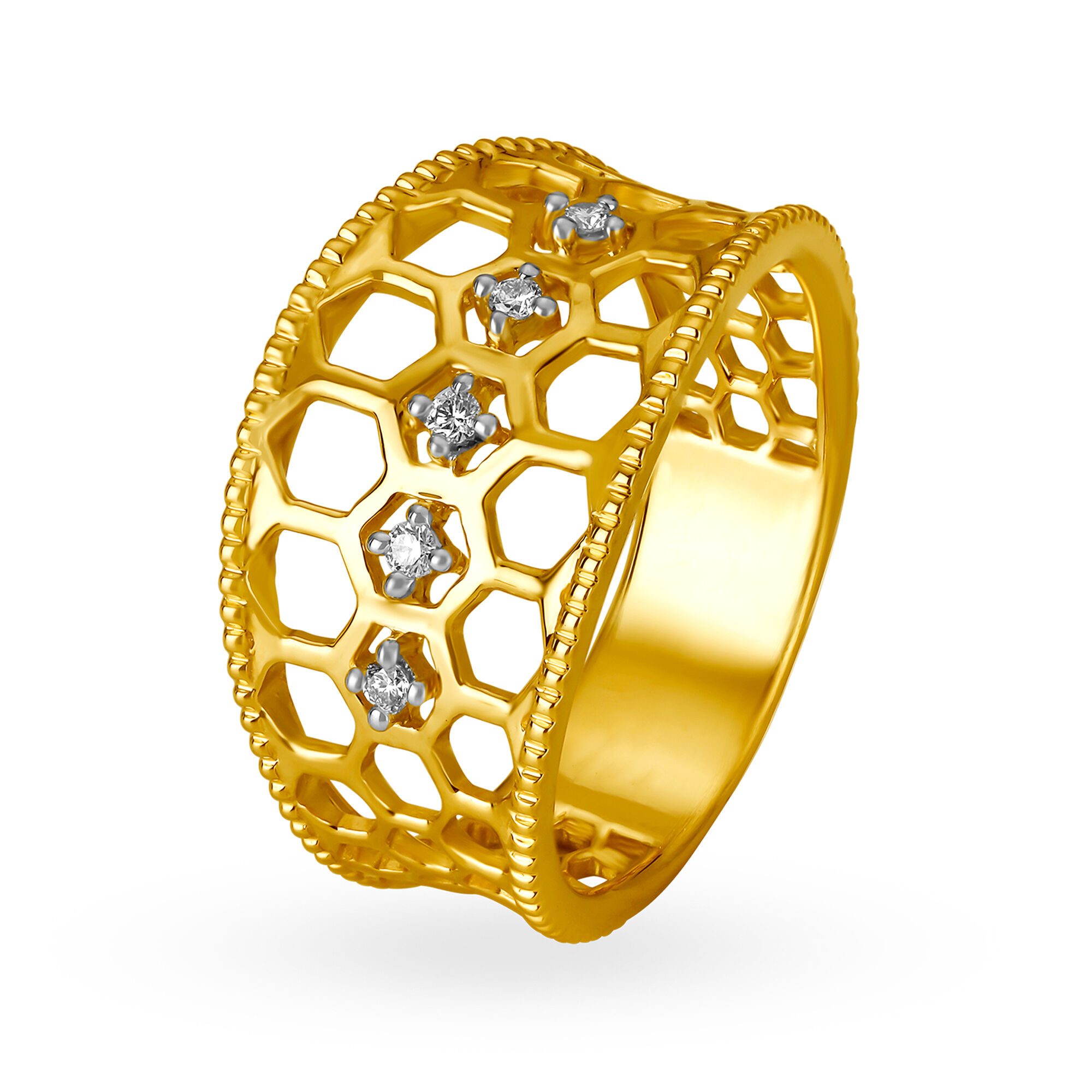 Mia by Tanishq 18KT Yellow Gold Diamond Finger Ring with Rectangular Design
