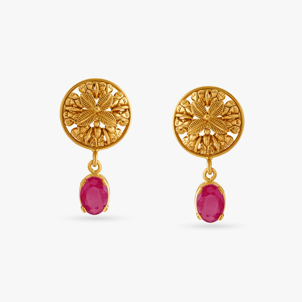 Gold earrings hotsell with ruby