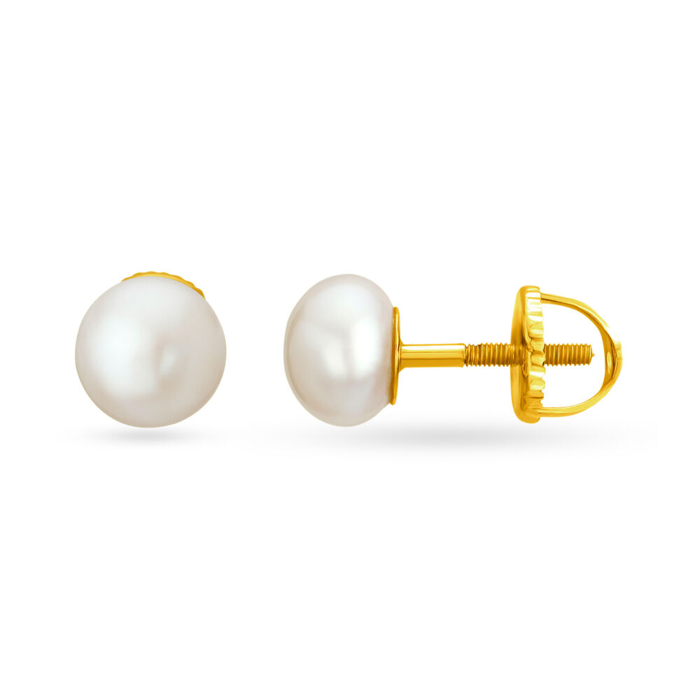 Buy Minimalist 18 Karat Yellow Gold And Pearl Studs at Best Price