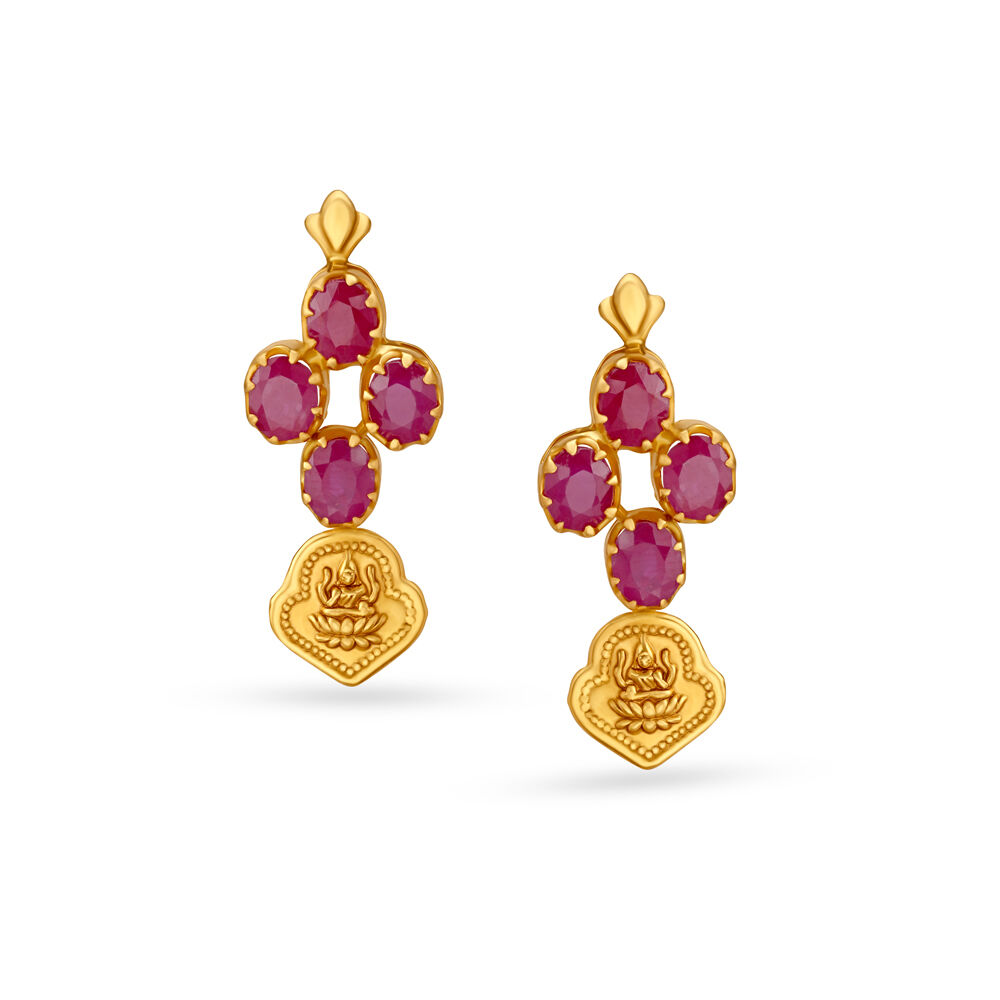 Buy Ruby Lakshmi Motif Gold Drop Earrings at Best Price Tanishq UAE