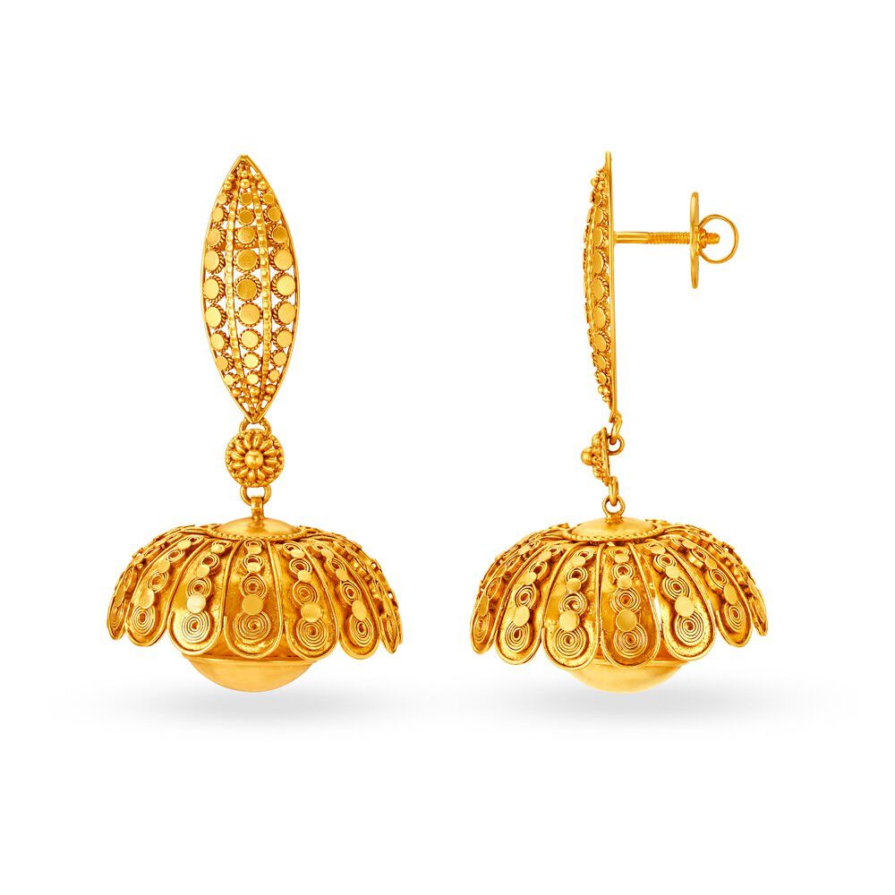 Tanishq 22 Karat Gold Jhumka Earrings