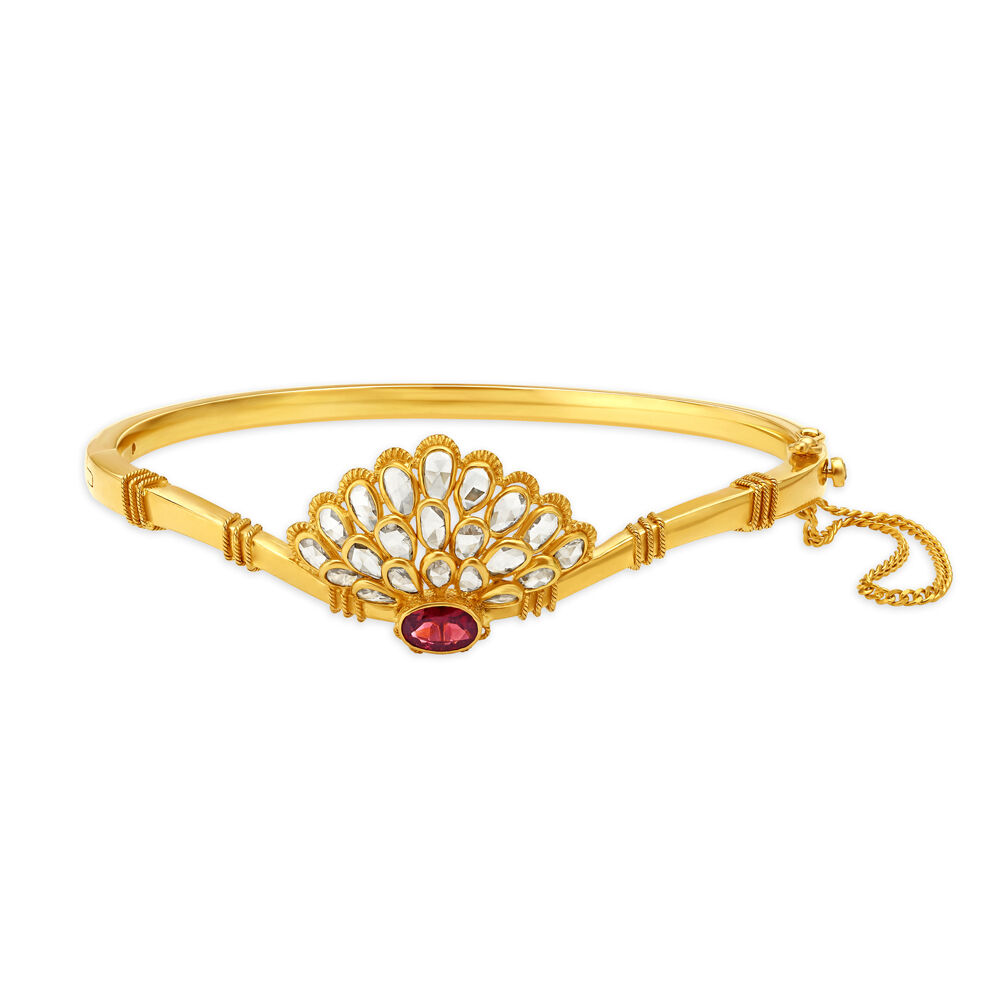 Dandelion Motif Diamond Chakri Studded Gold Bangle
