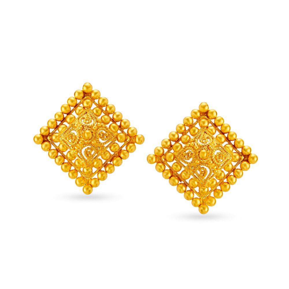 Gold square shop earrings