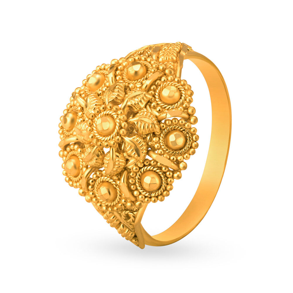 Ornate 22 Karat Yellow Gold Overlap-Design Ring