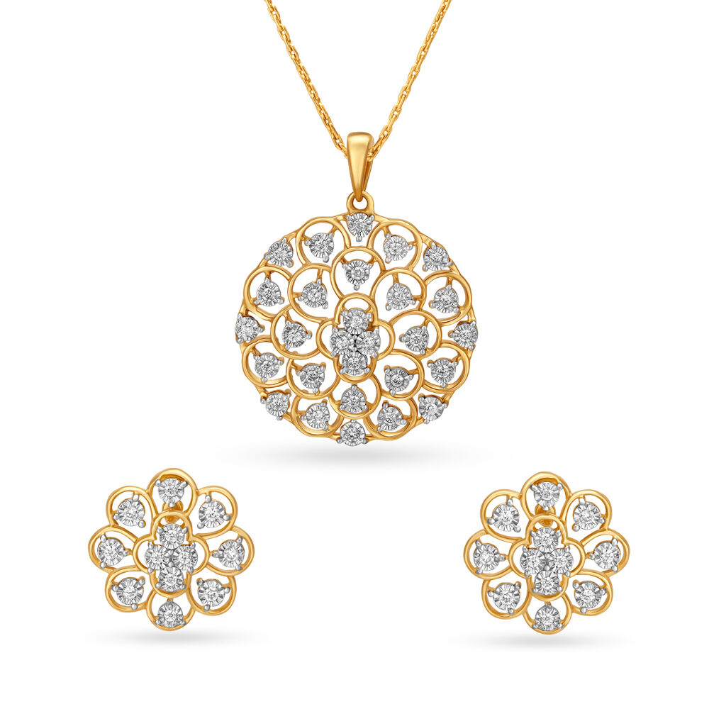 Gold pendant set with hot sale earrings tanishq