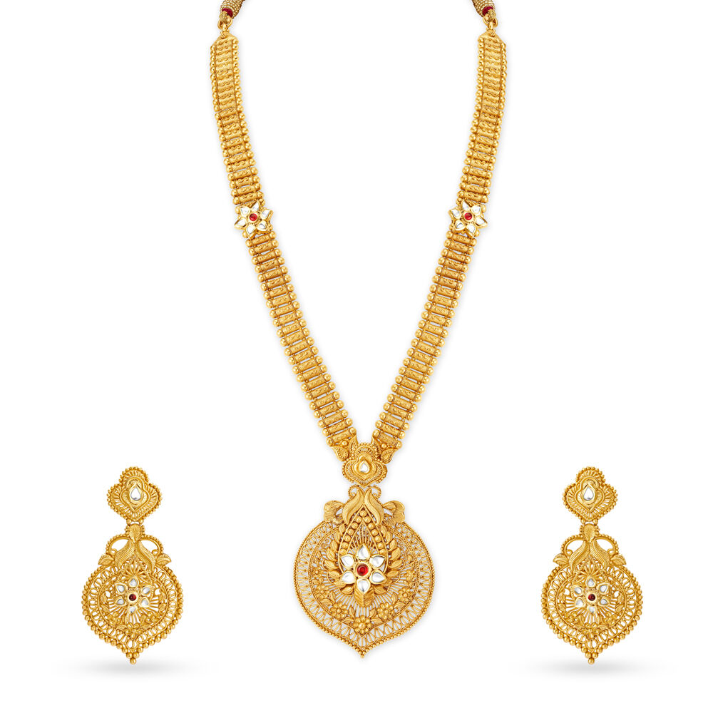 Buy Memorable Gold and Glass Kundan Necklace Set at Best Price