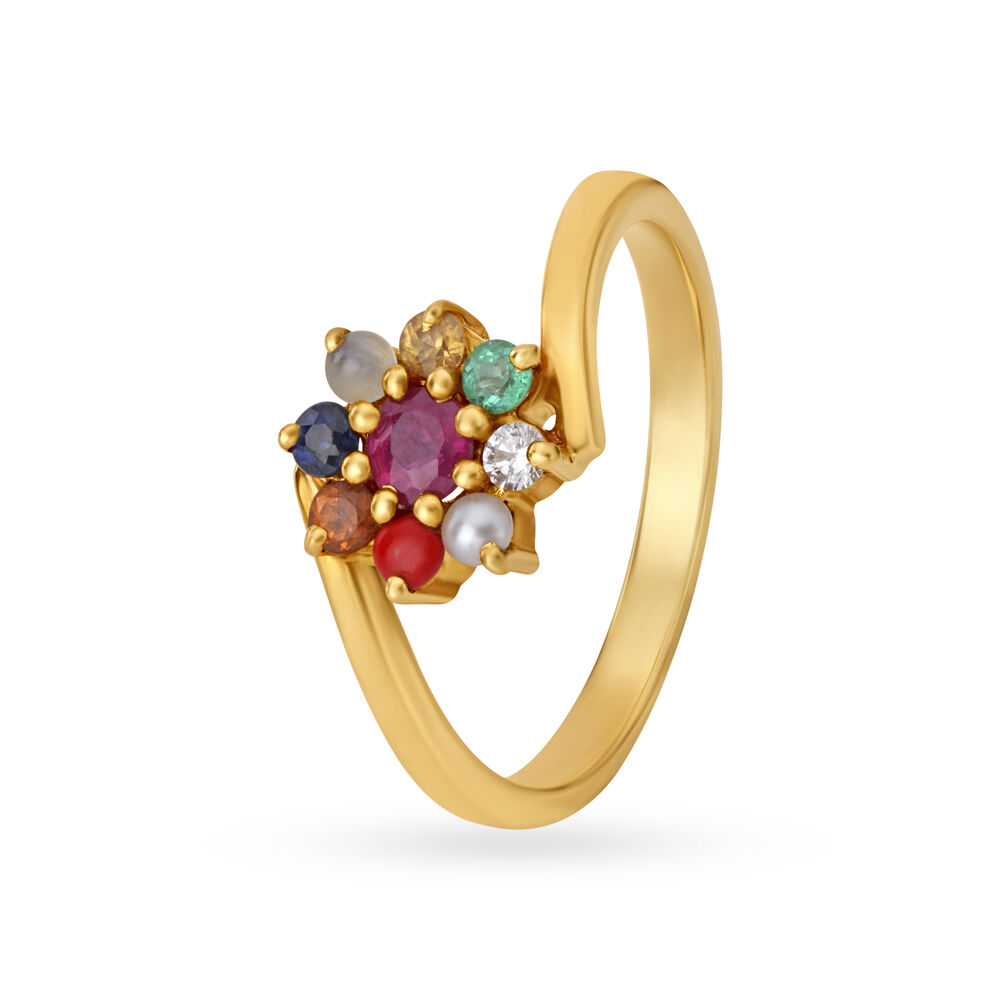Buy Radiant 18 Karat Yellow Gold And Multi Stone Floral Ring With