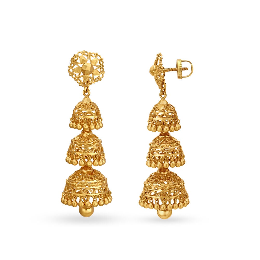 Buy Traditional Dainty 3 Layer Gold Jhumkas at Best Price