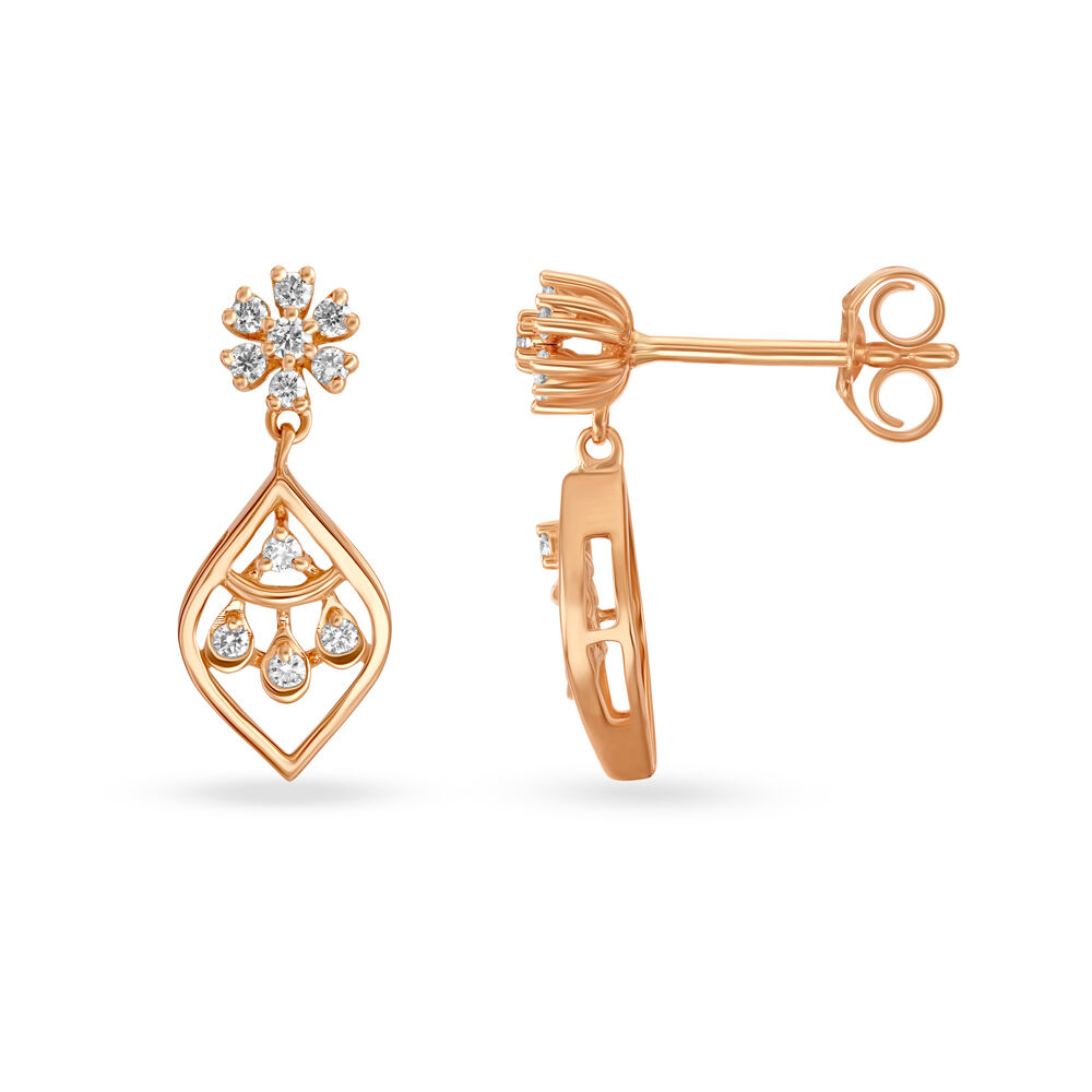 Diamond Vine Floral Rose Gold Drop Earrings