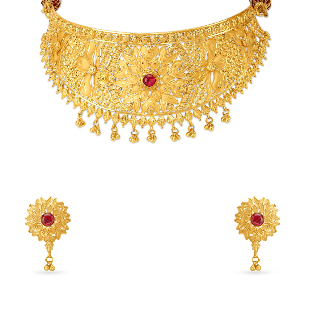 Buy Enchanting Gold Choker Necklace Set with Kolkata Work at Best
