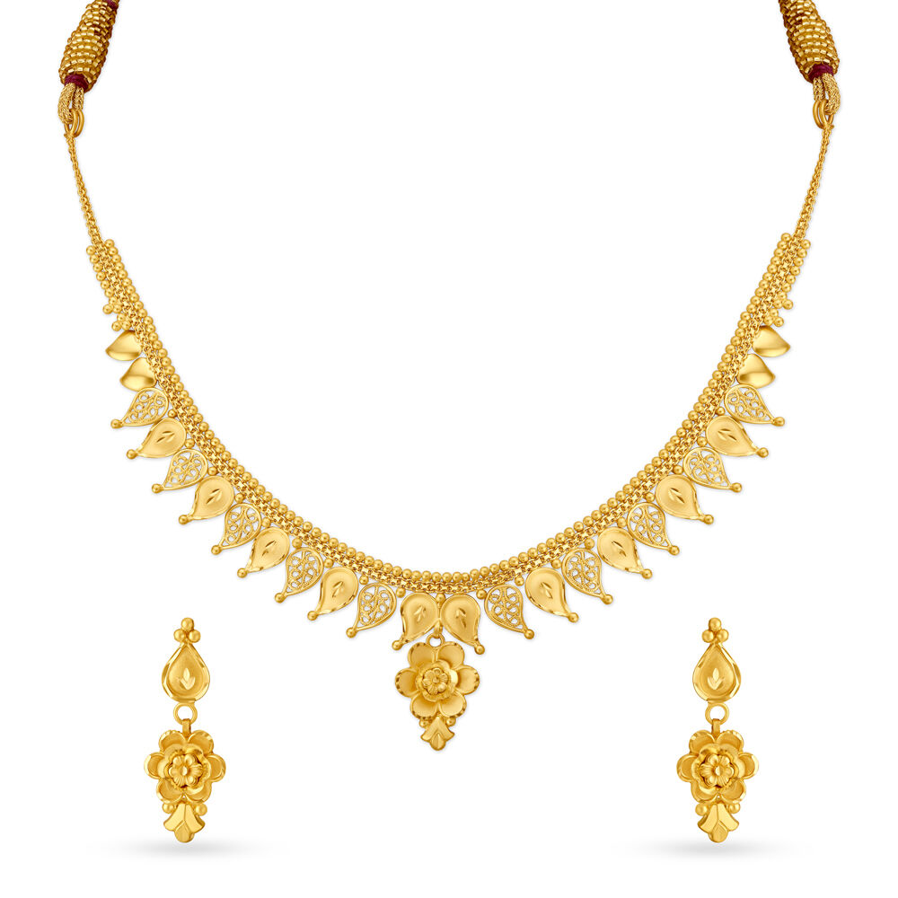 Buy Enchanting Yellow Gold Floral Necklace and Earrings Set at