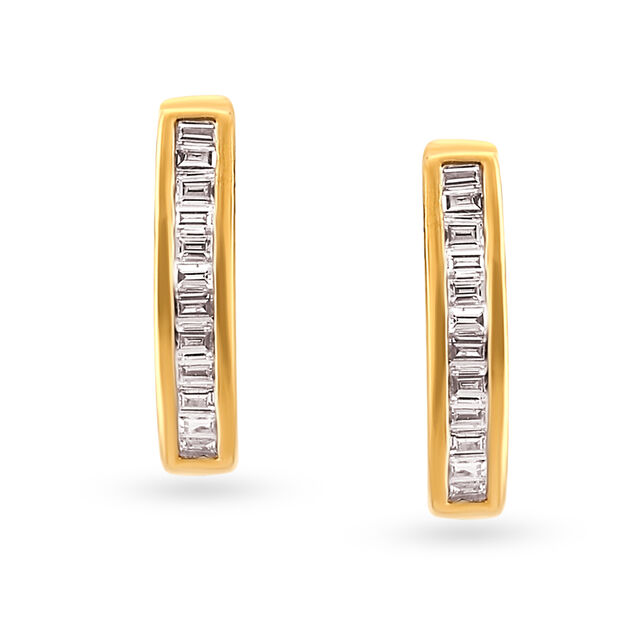 Fancy Sophisticated Gold and Diamond Hoop Earrings 