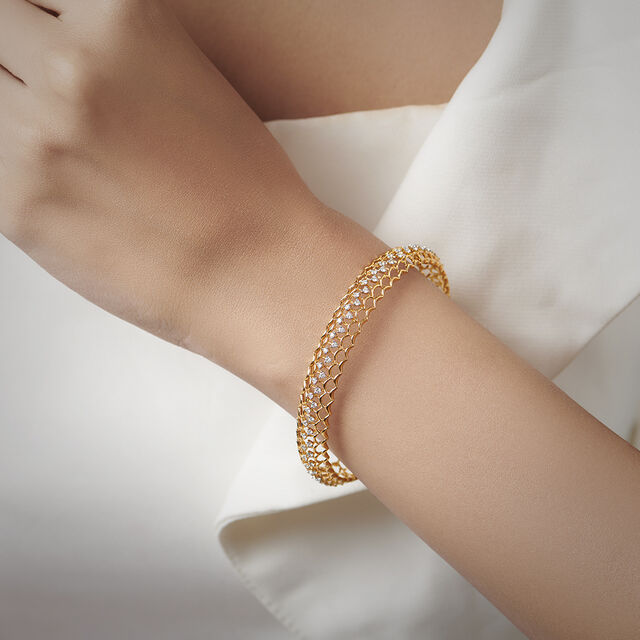 Diamond Studded Open Work Gold and Diamond Bangle 2