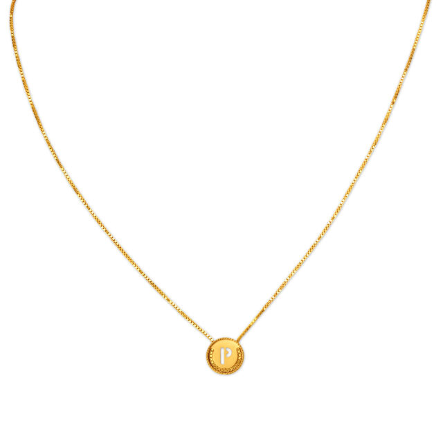 Letter P Gold Pendant with Chain For Kids