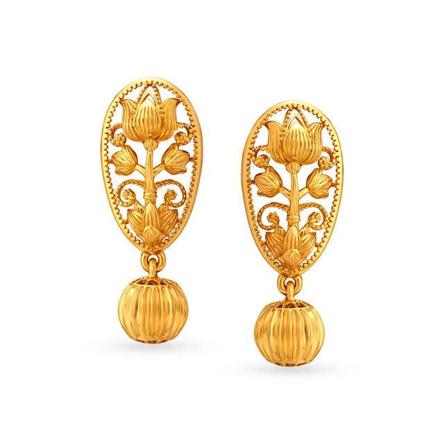 Lotus Motif Gold Drop Earrings 
