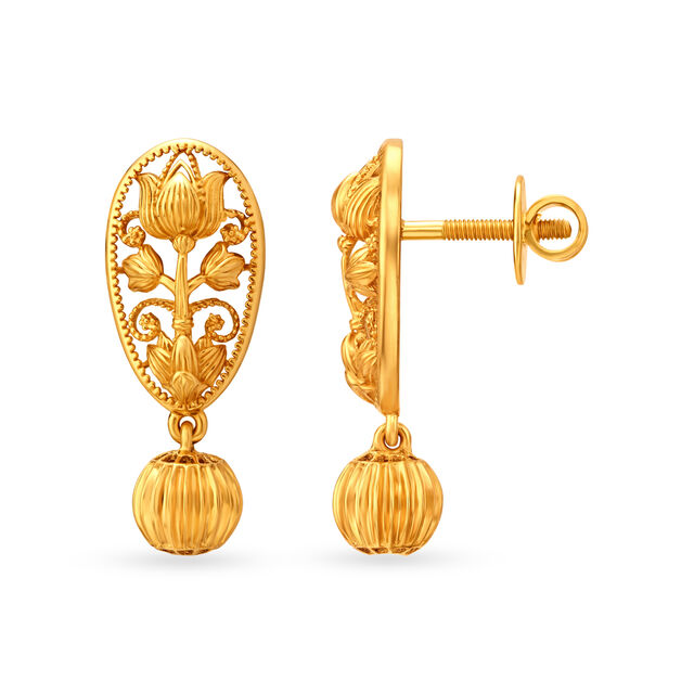 Lotus Motif Gold Drop Earrings 2
