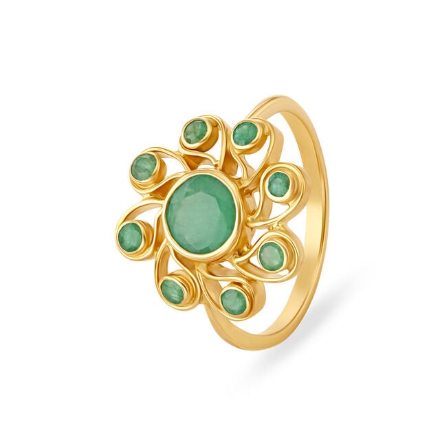 Imperial Emerald Adorned Gold Finger Ring 